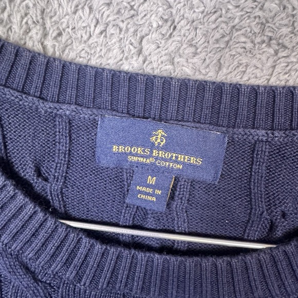 Brooks Brothers Sweater Mens M Cable Knit Crewneck Supima Jumper Pullover Logo - Picture 2 of 7